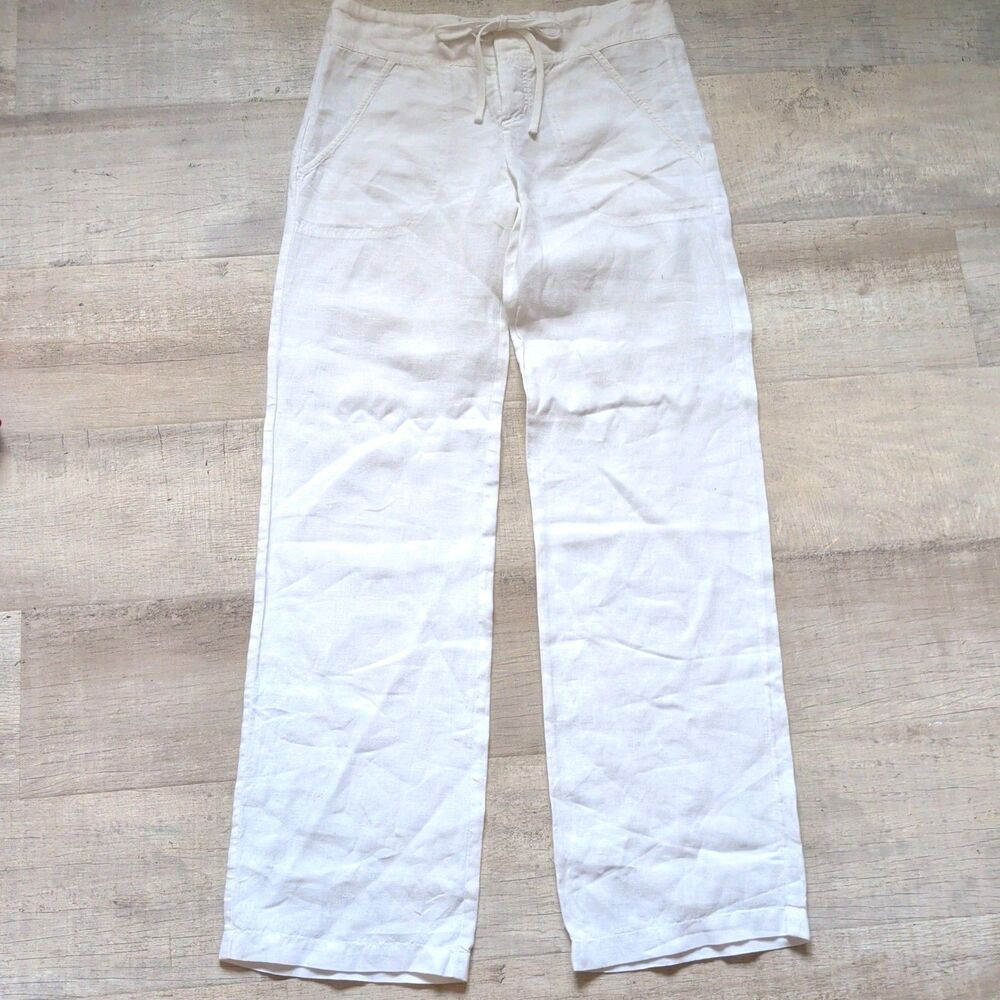 ​Vince Women's Size Small White 100% Linen Drawstring Pull-On Beach Pants
